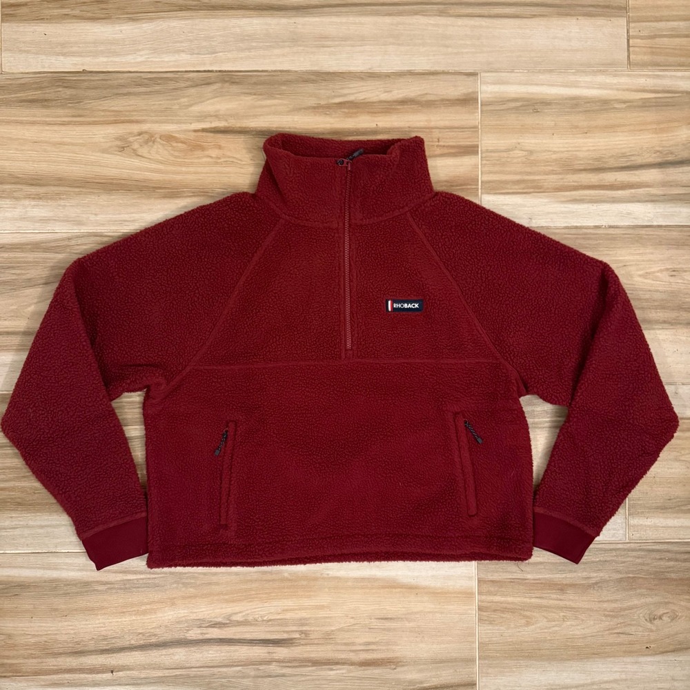Rhoback Mens Burgundy Fleece Quarter Zip‎ Pullover Sherpa Jacket Maroon Size M